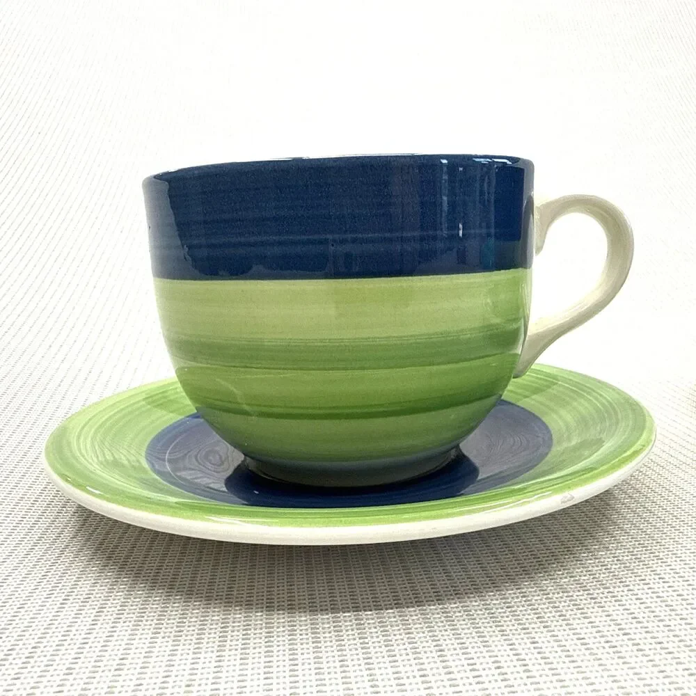 Vintage Tre Ci Handpainted Made in Italy Jumbo Cup & Saucer Set of 2